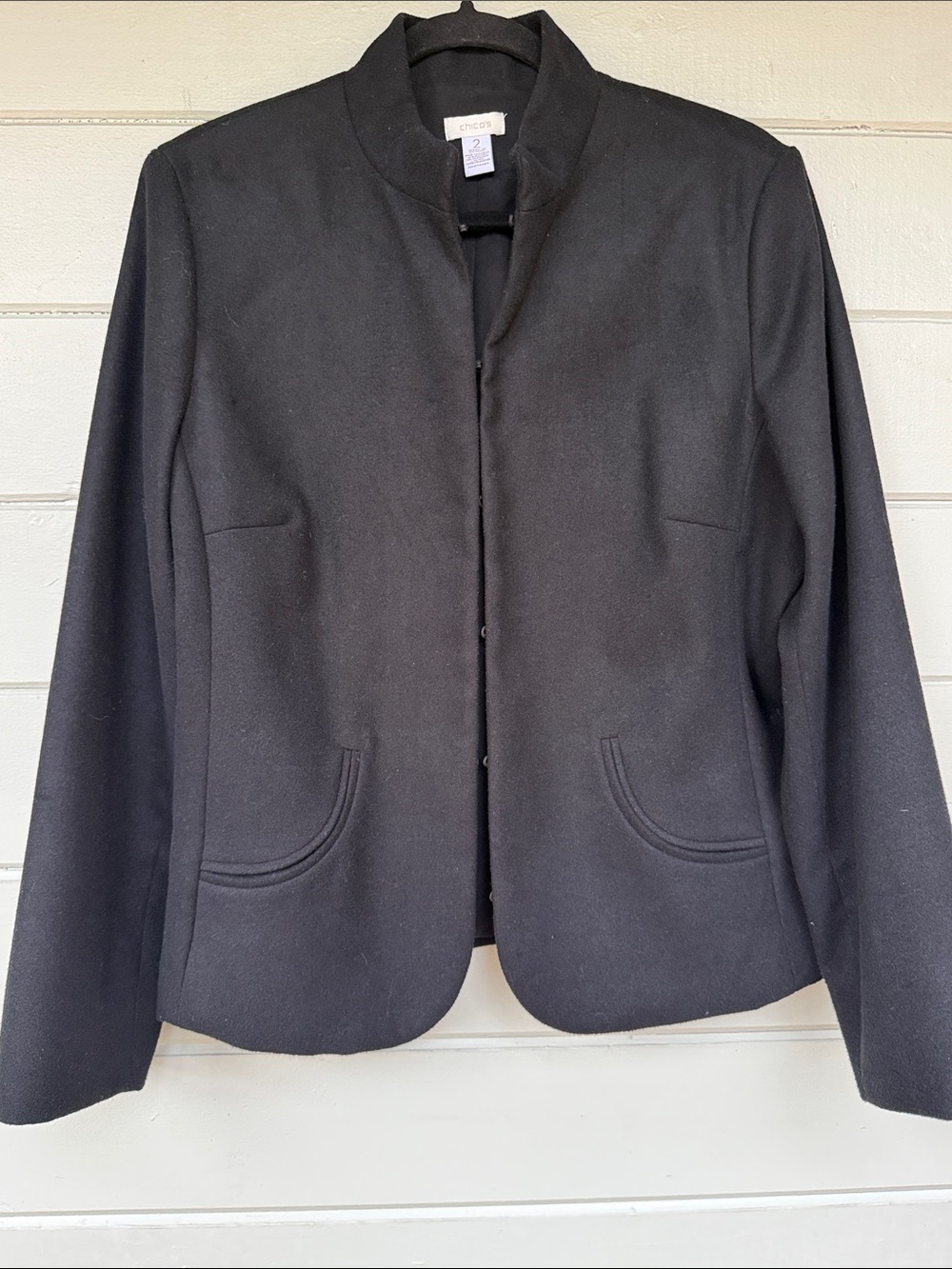 Chico's Black Hook & Eye Felted Brushed Blazer   Size 2 (10-12)